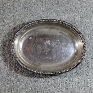 Vintage Silver Plate 11.5" x 8.75" Oval Serving Dish /Bowl with Beaded Rim